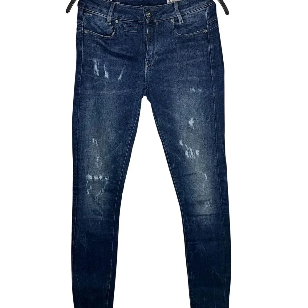 G-Star RAW D-Staq Mid Skinny Jeans Blue Distressed Mens 27x36‎